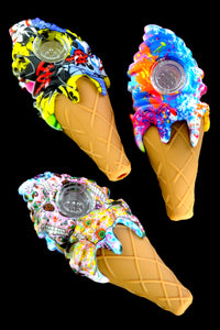 Ice Cream Cone Decal Silicone Pipe with Glass Bowl - P2397