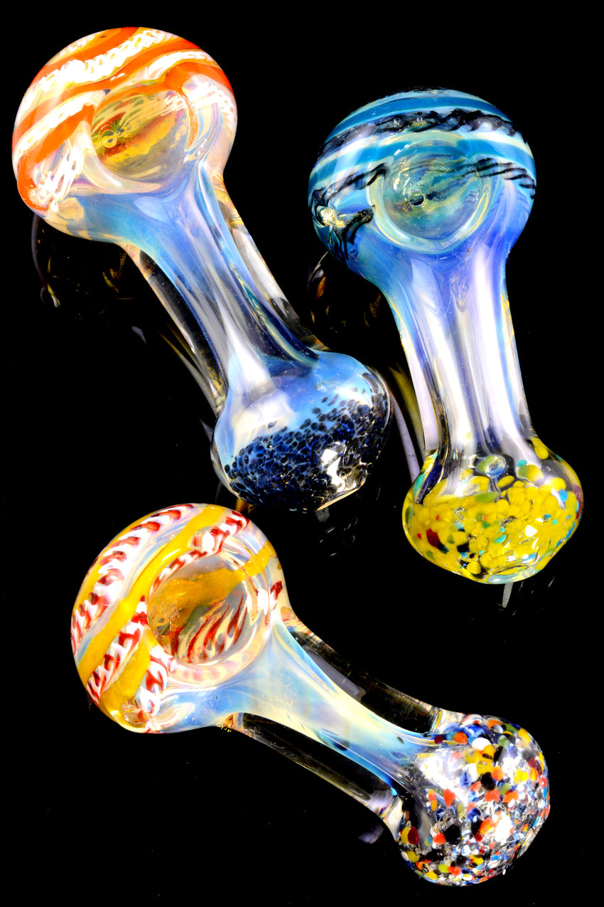 Thick Multicolor Striped Frit Color Changing Glass Pipe - P2406
