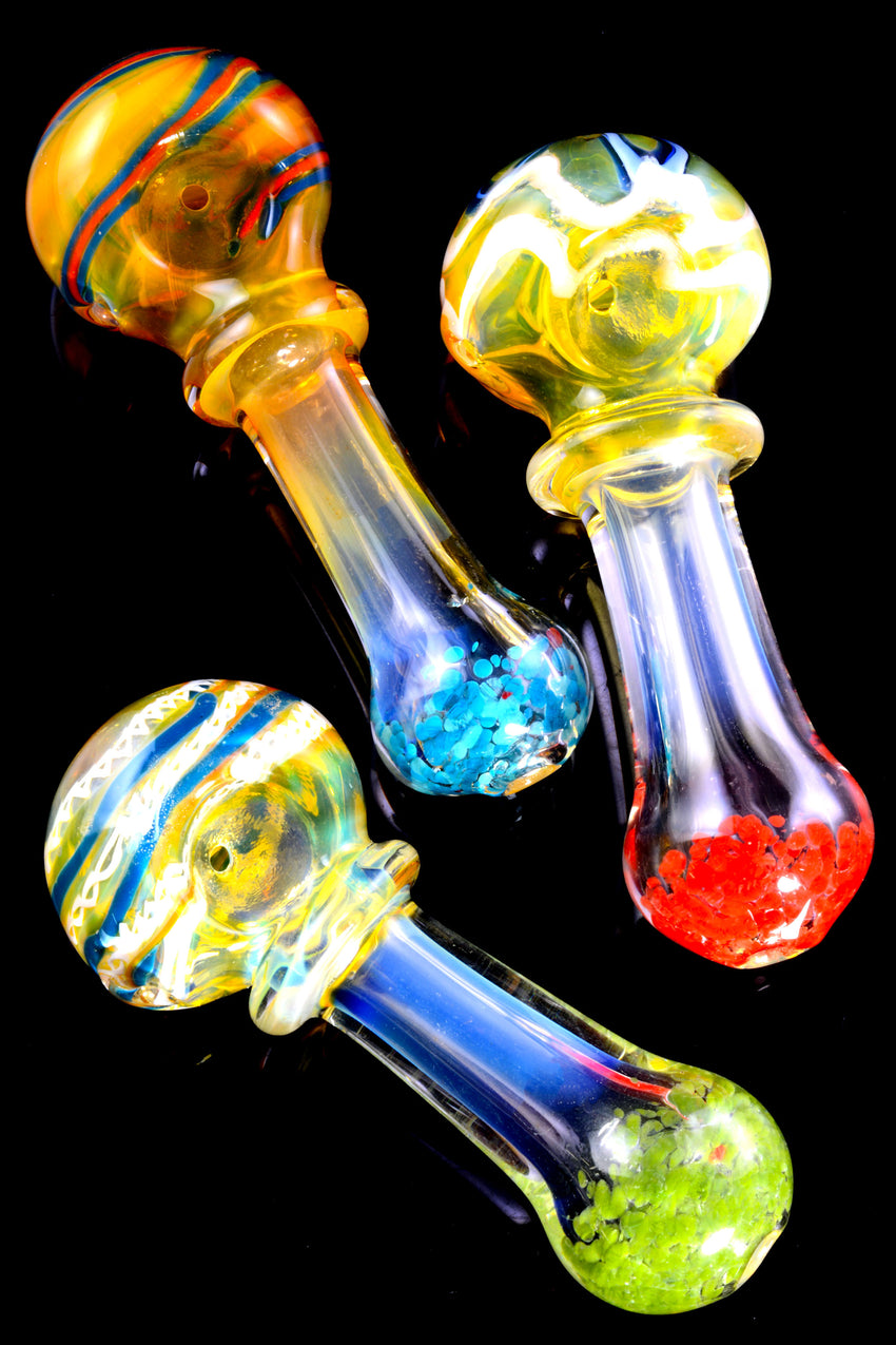 Color Changing Frit Multicolor Striped Glass Pipe - P2439