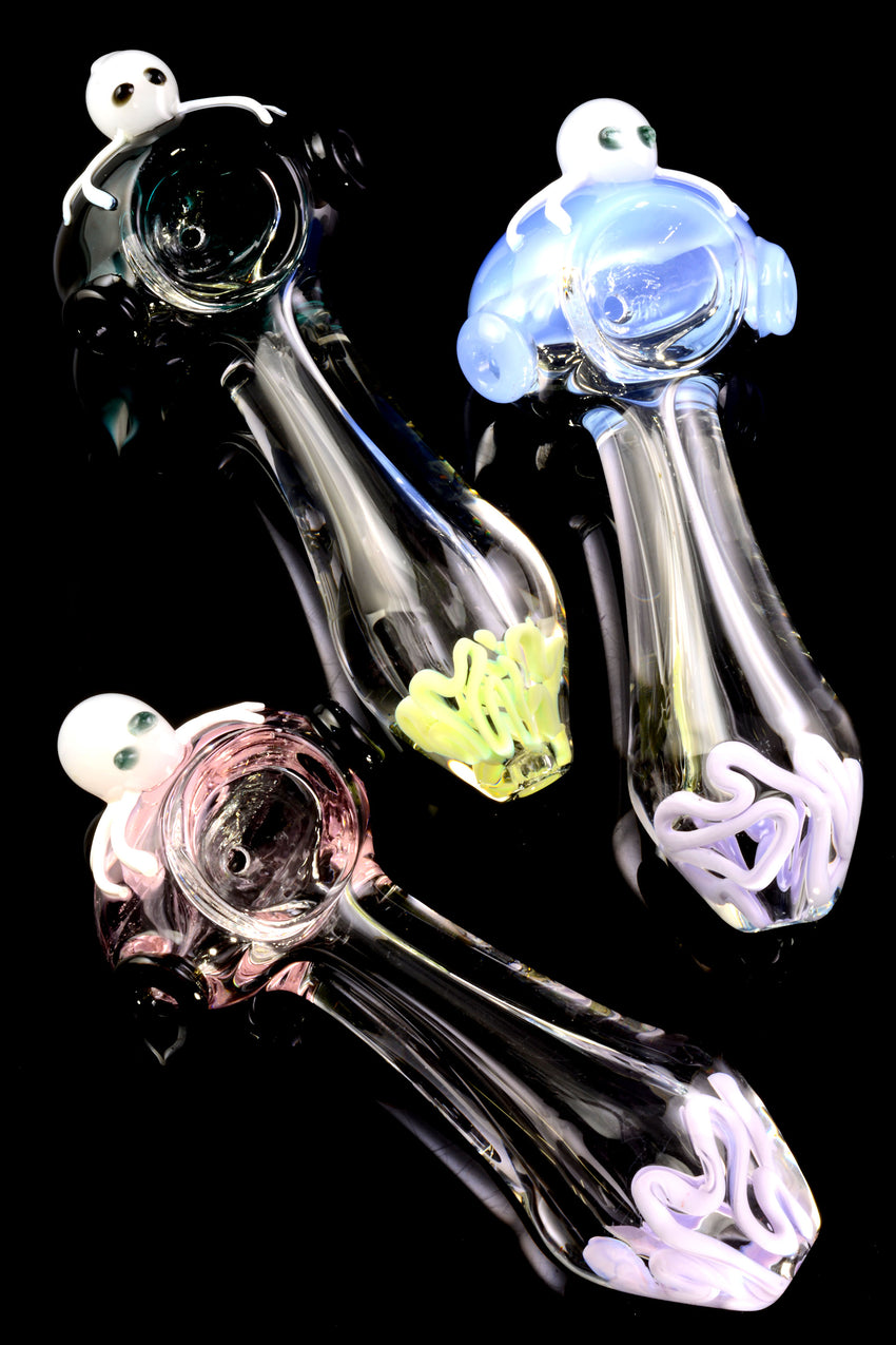 Clear Neon Colored Critter Glass Pipe - P2450