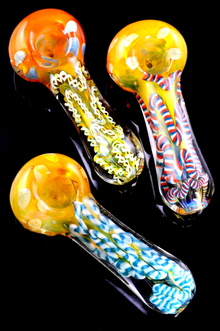 Thick Multicolor Striped Gold Fumed Color Changing Glass Pipe - P2470