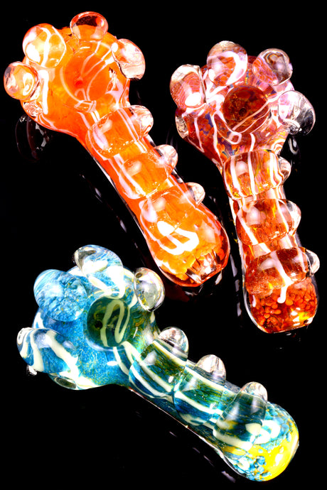 4.5" Thick Striped Colorful Frit Color Changing Glass Pipe - P2472