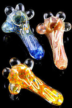 Thick Silver Fumed Color Changing Frit Striped Glass Pipe - P2473