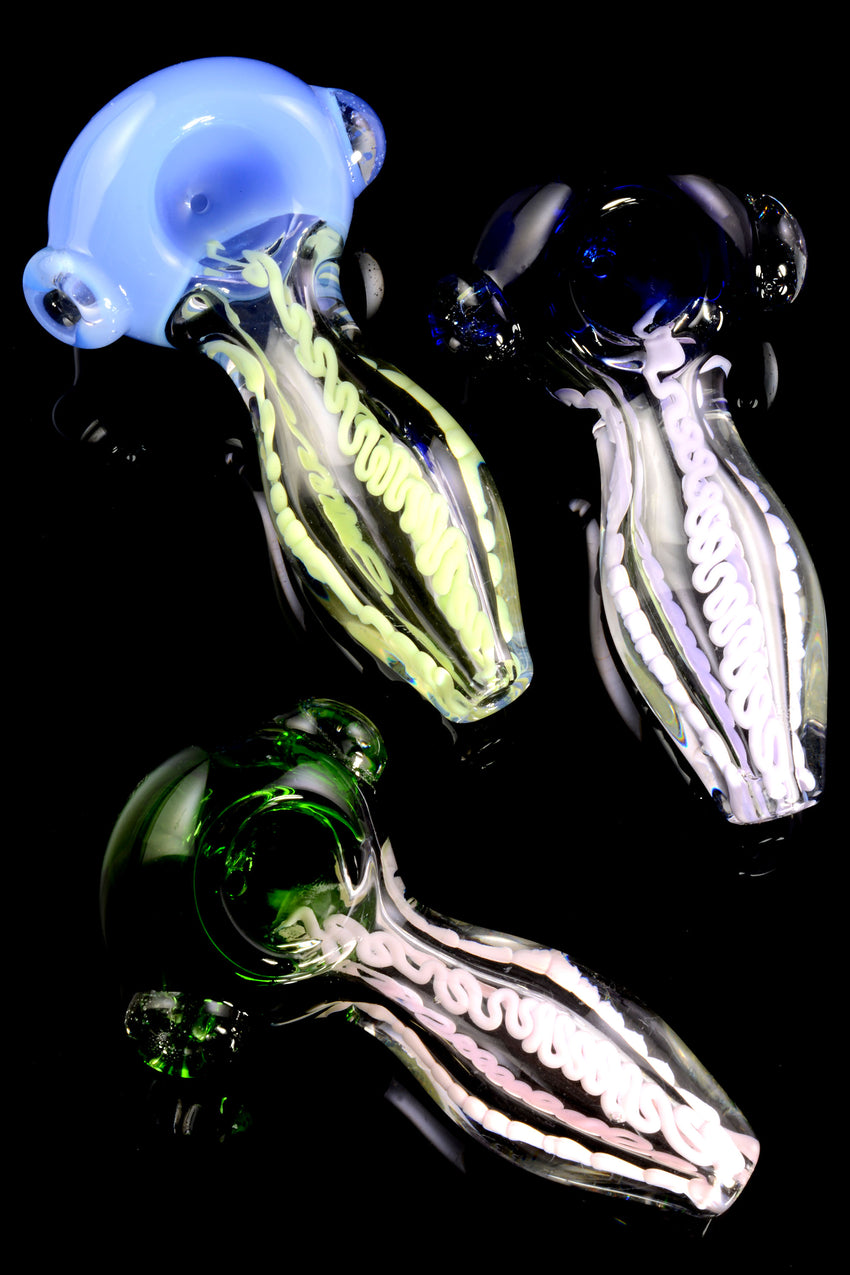 Colorful Neon Striped Clear Glass Pipe - P2544