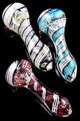Clear Multicolor Swirl Striped Glass Pipe - P2602