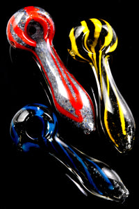 Silver Fumed Frit Colorful Striped Glass Pipe - P2607