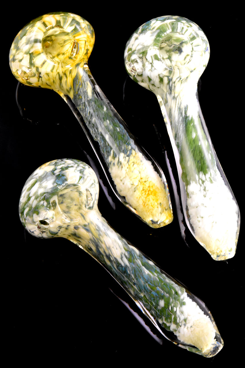 Green and White Silver Fumed Frit Glass Pipe - P2609