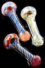 Silver Fumed Frit Color Changing Swirl Striped Glass Pipe - P2615