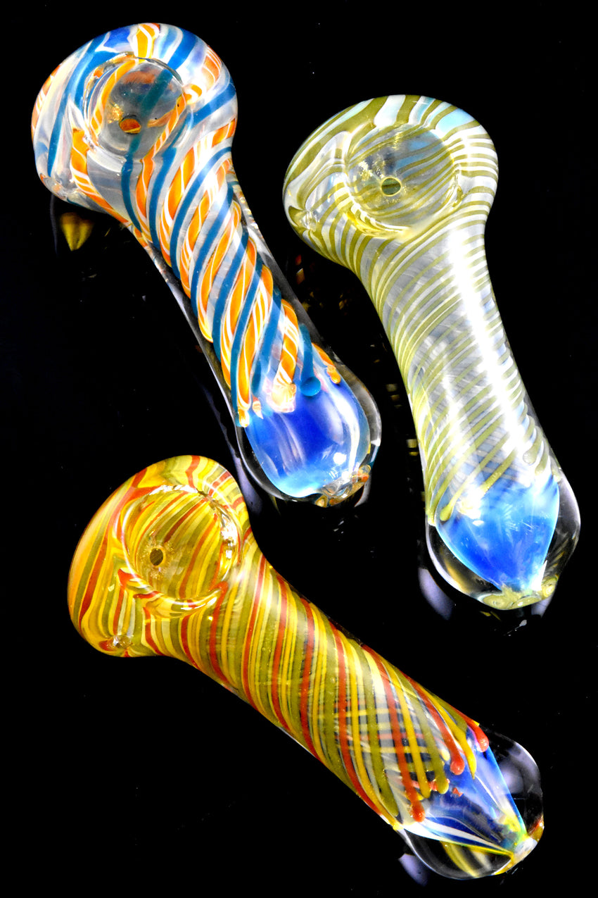 Multicolor Swirl Striped Color Changing Glass Pipe - P2659