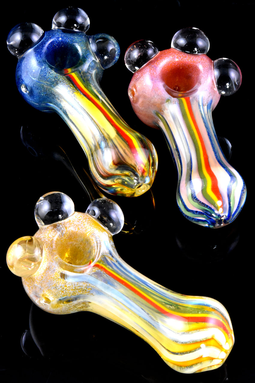 Thick Color Changing Fumed Frit Rasta Striped Glass Pipe - P2661