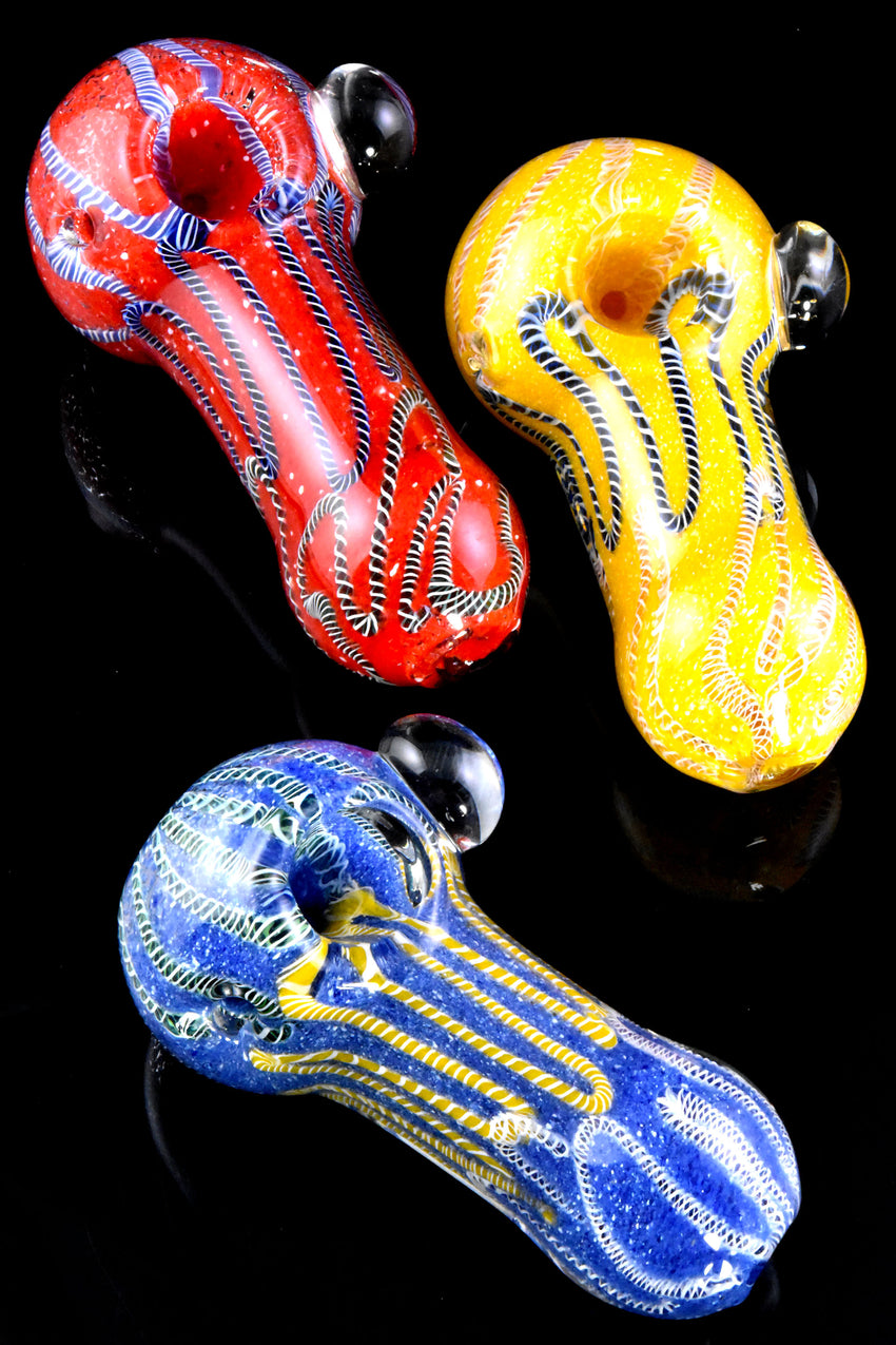 Thick Colorful Striped Frit Glass Pipe - P2662