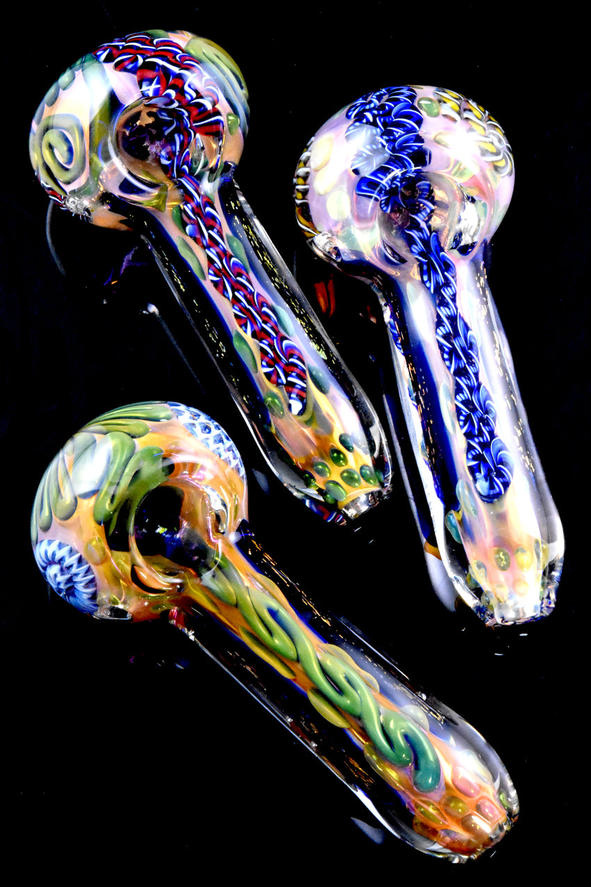Colorful Gold Fumed Dichro Stripe Glass Pipe - P2665