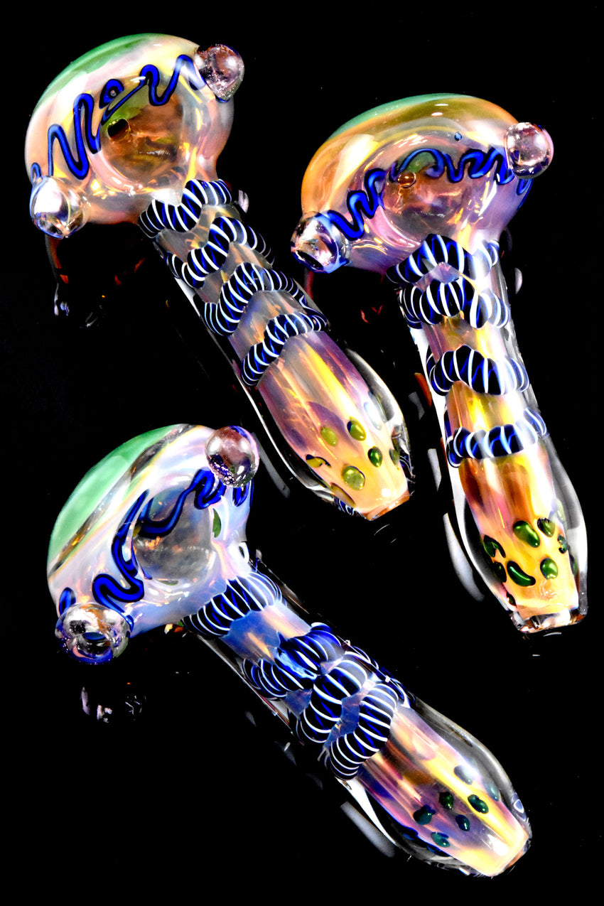 Gold Fumed Swirl Striped Glass Pipe - P2667