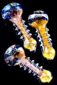Swirl Striped Dichro Gold Fumed Color Changing Glass Pipe - P2669