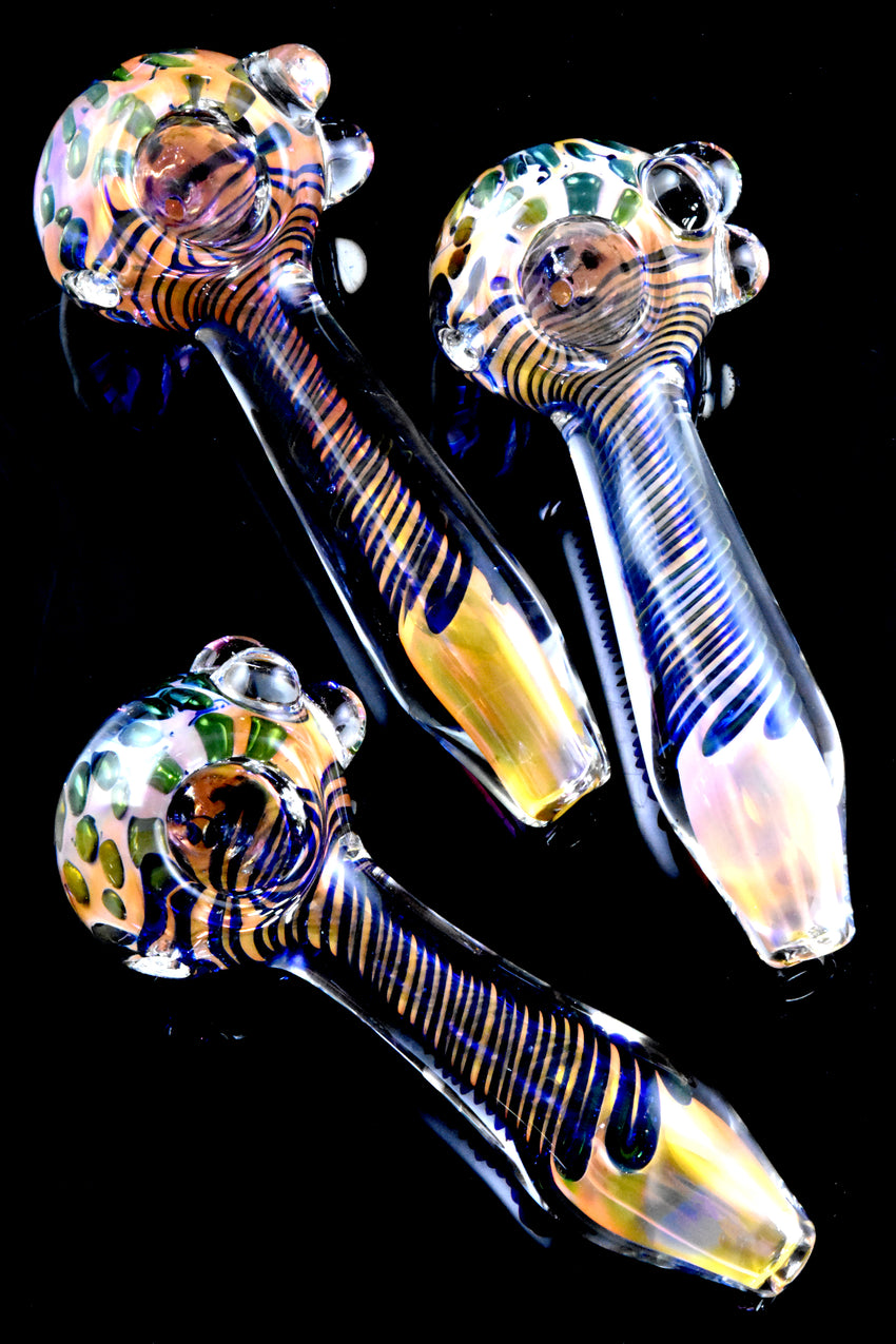 Color Changing Gold Fumed Spiral Striped Glass Pipe - P2670