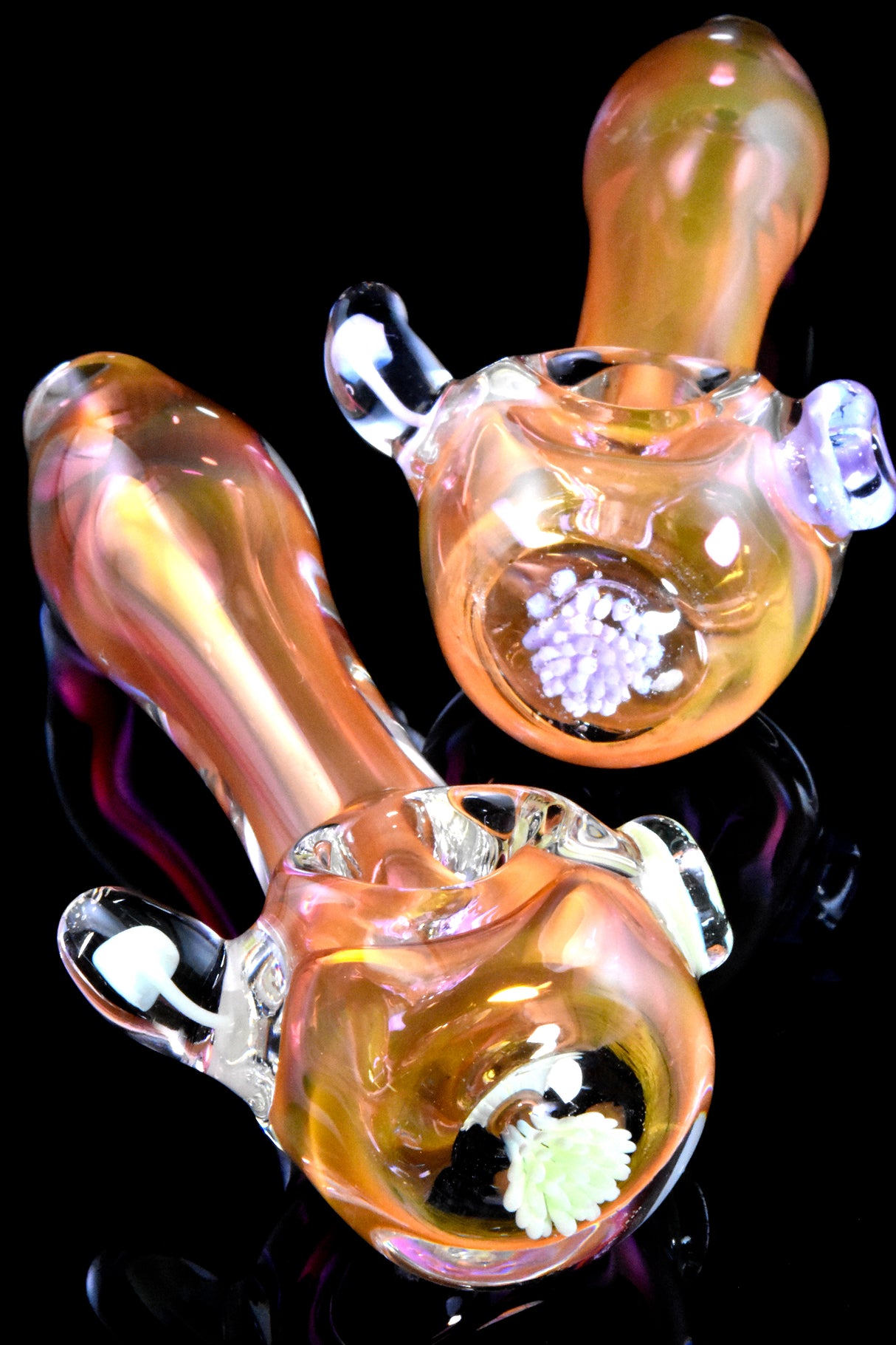 5" Gold Fumed Color Changing Floral Glass Pipe - P2674