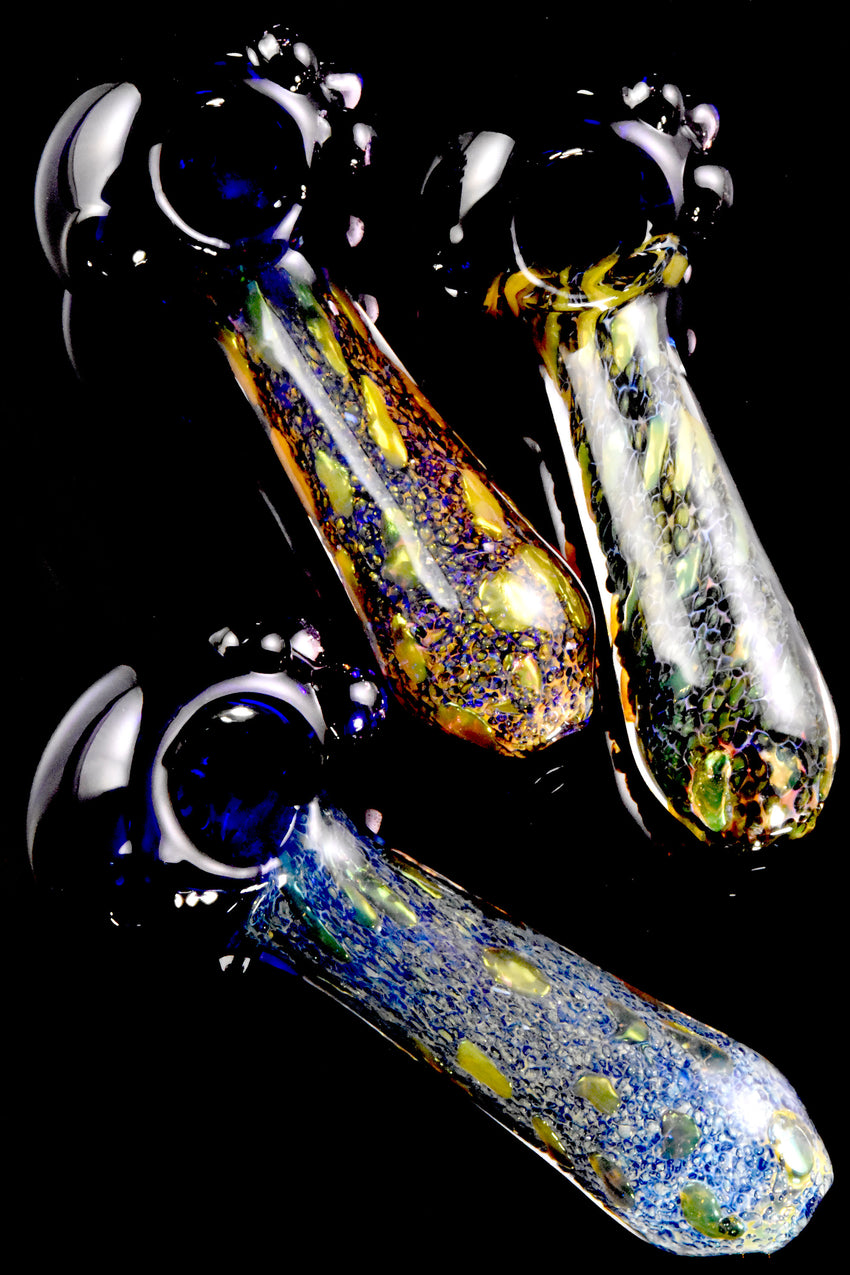 Frit Color Changing Gold Fumed Dotted Glass Pipe - P2678