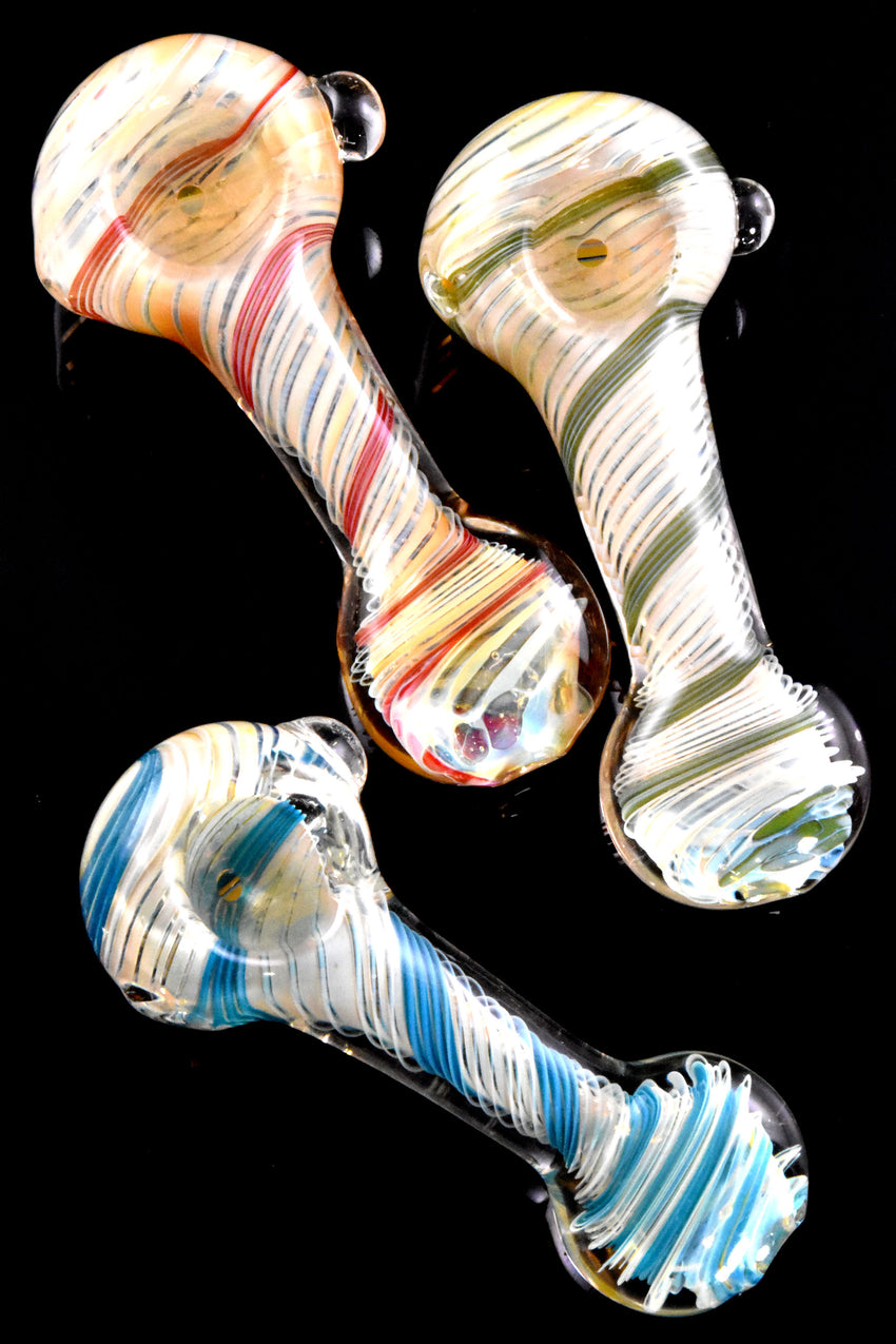 Silver Fumed Swirl Striped Glass Pipe - P2699