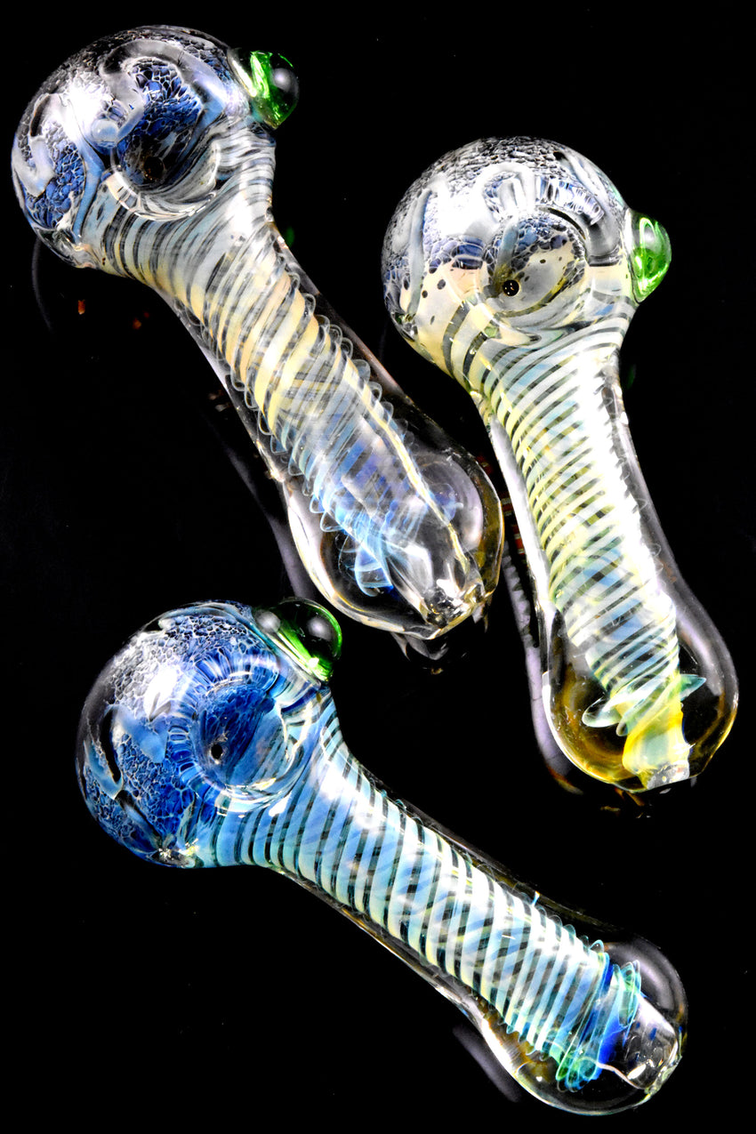 Spiral Striped Color Changing Silver Fumed Frit Glass Pipe - P2711
