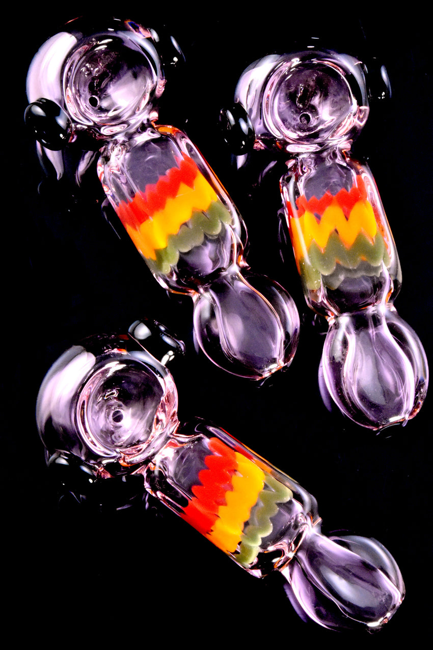 Pink Colored Rasta Squiggle Striped Glass Pipe - P2717