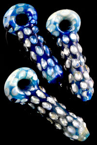 Blue Colored Silver Fumed Marbles Glass Pipe - P2718