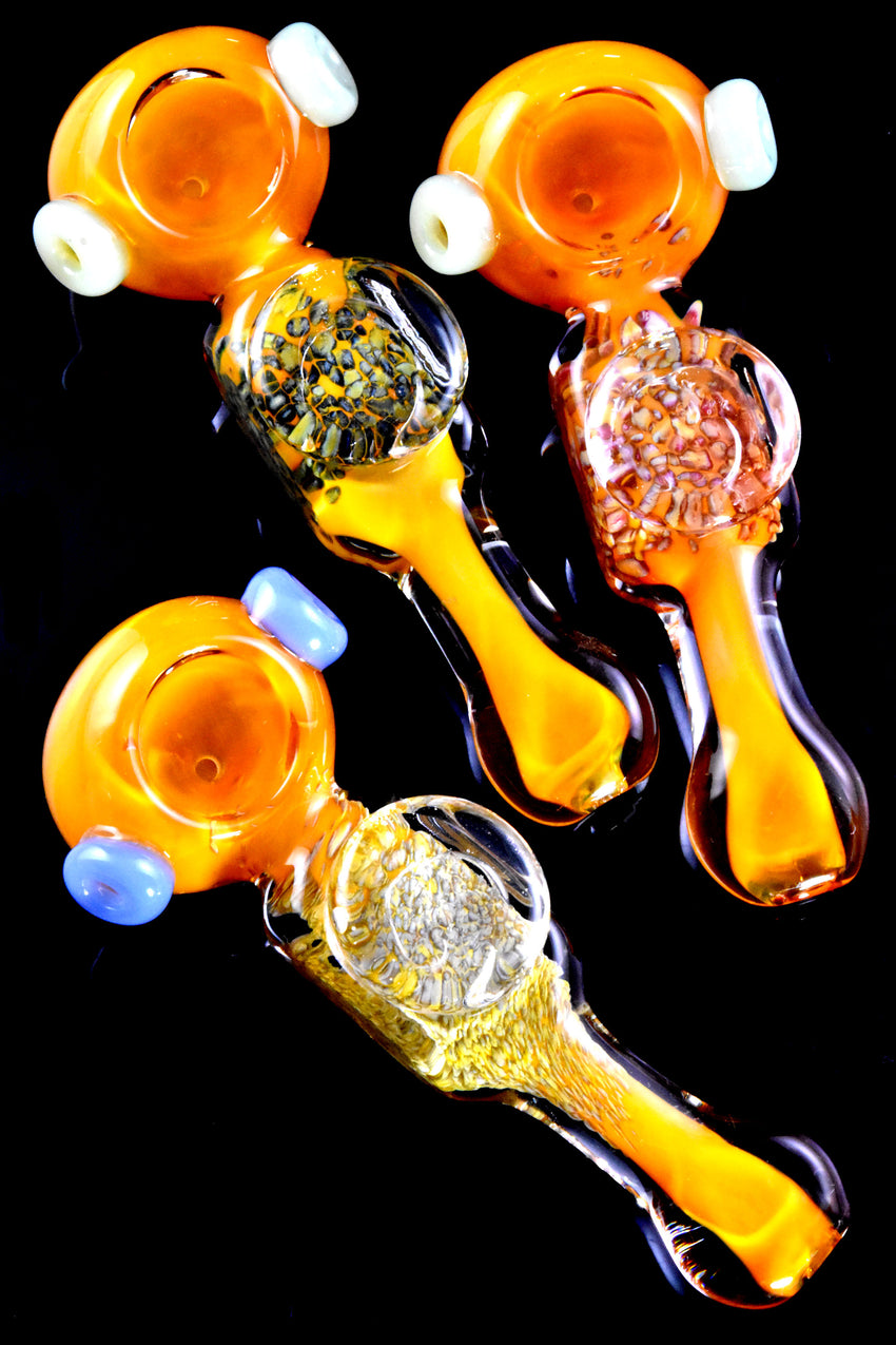 Color Changing Gold Fumed Frit Button Glass Pipe - P2724