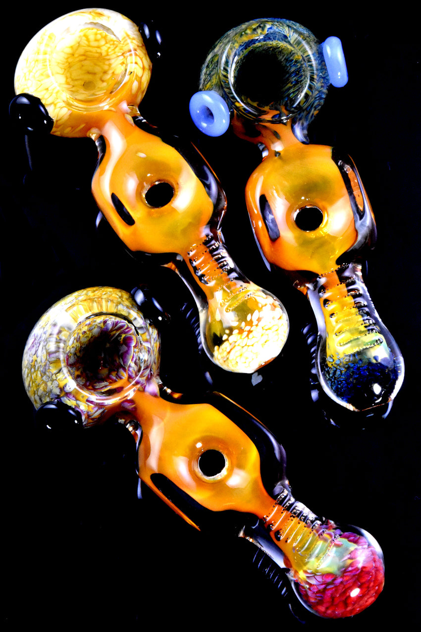 Donut Hole Color Changing Gold Fumed Frit Glass Pipe - P2725
