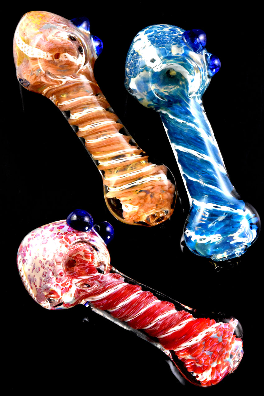 Color Changing Swirl Striped Frit Glass Pipe - P2751