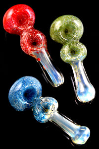 Color Changing Silver Fumed Frit Double Bowl Glass Pipe - P2753