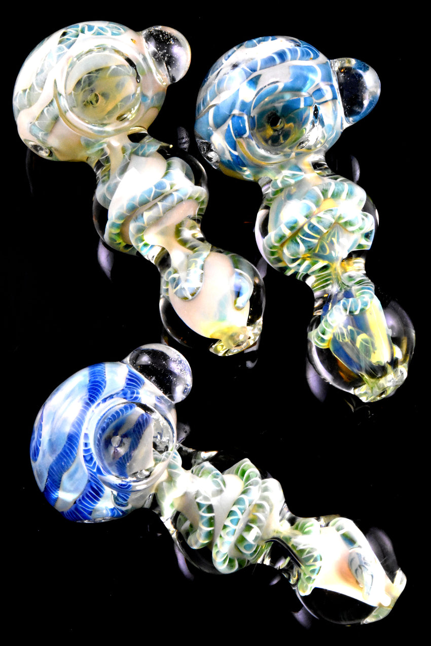 Thick Silver Fumed Multicolor Striped Glass Pipe - P2759