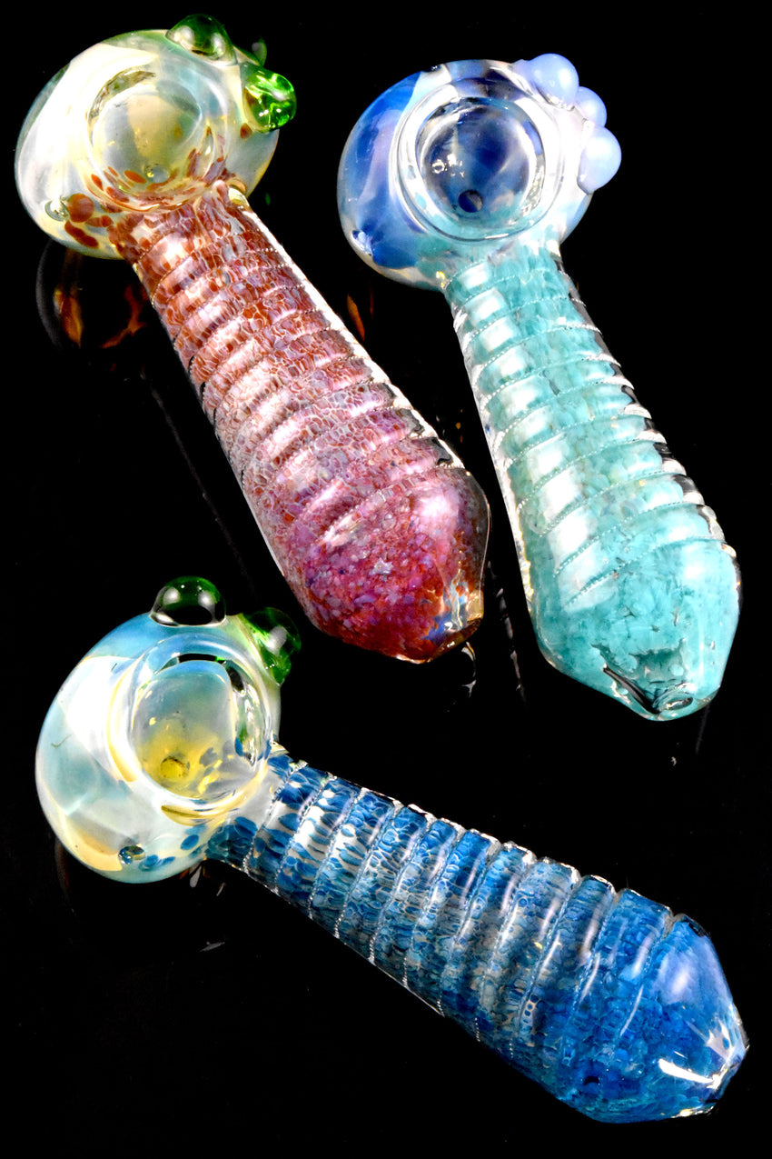 Thick Silver Fumed Frit Ridged Glass Pipe - P2762