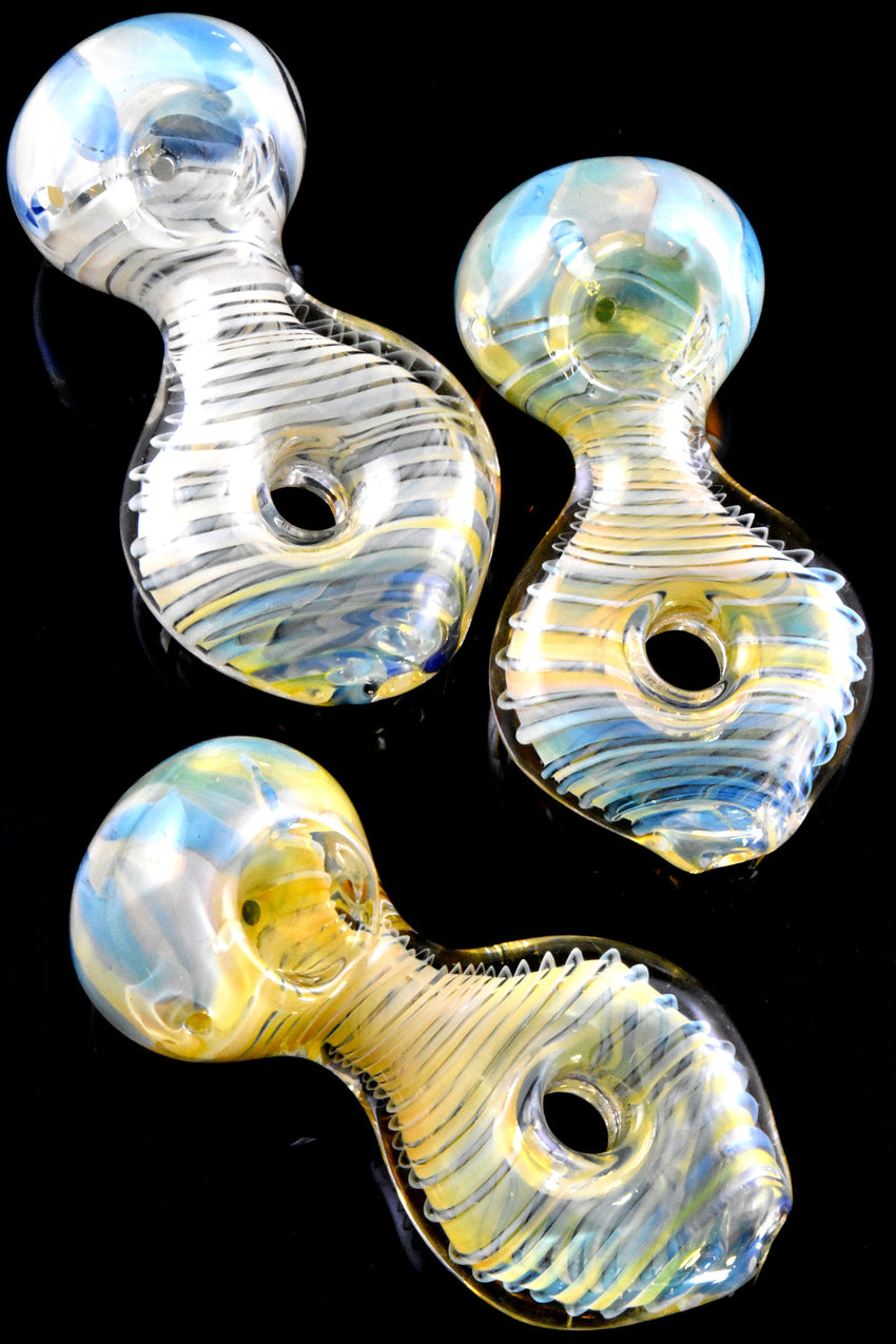 Swirl Striped Silver Fumed Donut Hole Glass Pipe - P2767