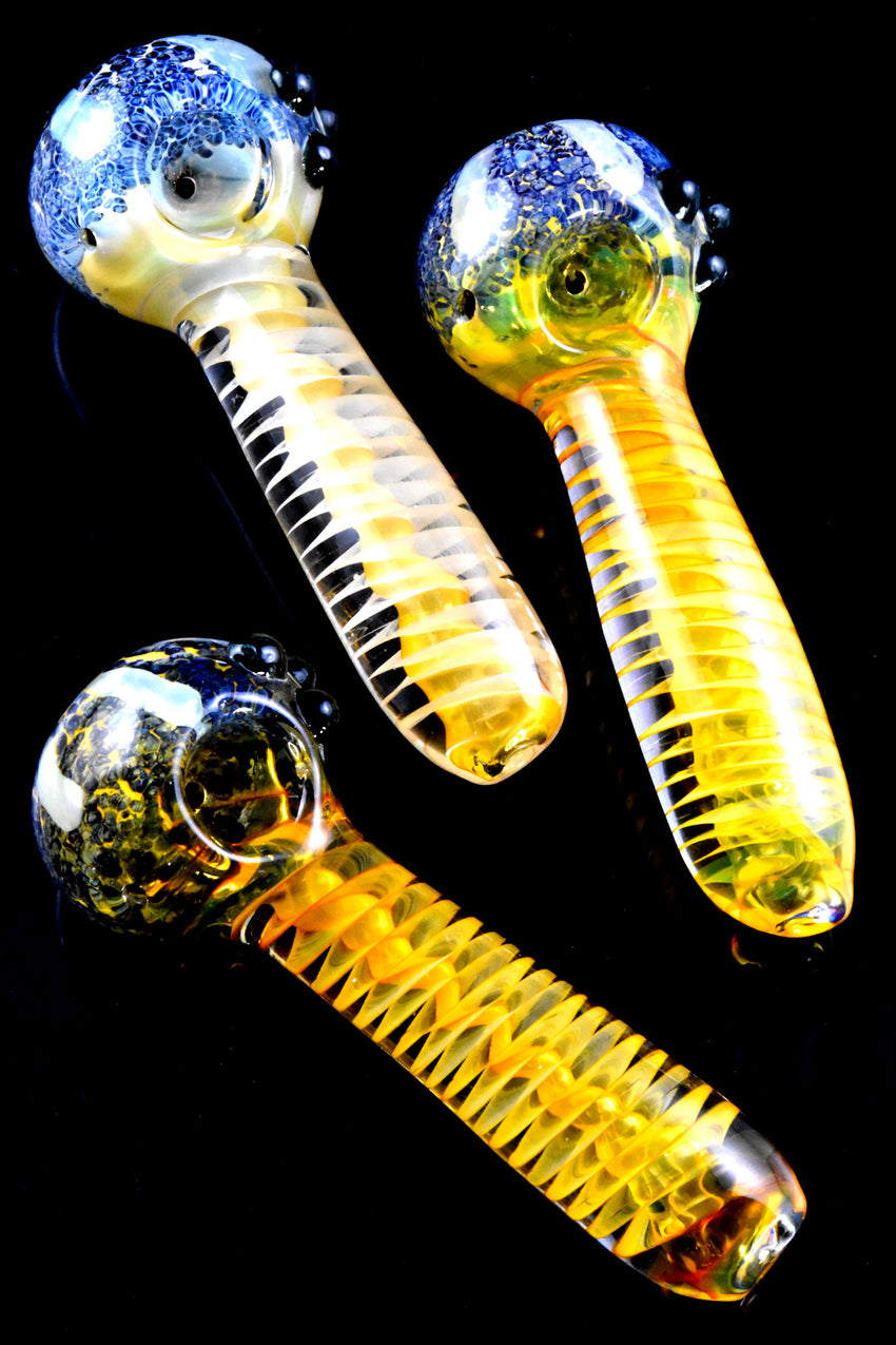 Thick Spiral Color Changing Gold Fumed Frit Glass Pipe - P2771