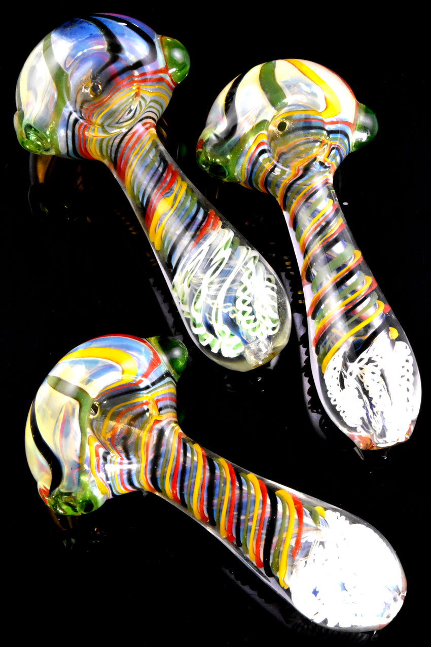 Rasta Swirl Striped Color Changing Glass Pipe - P2778
