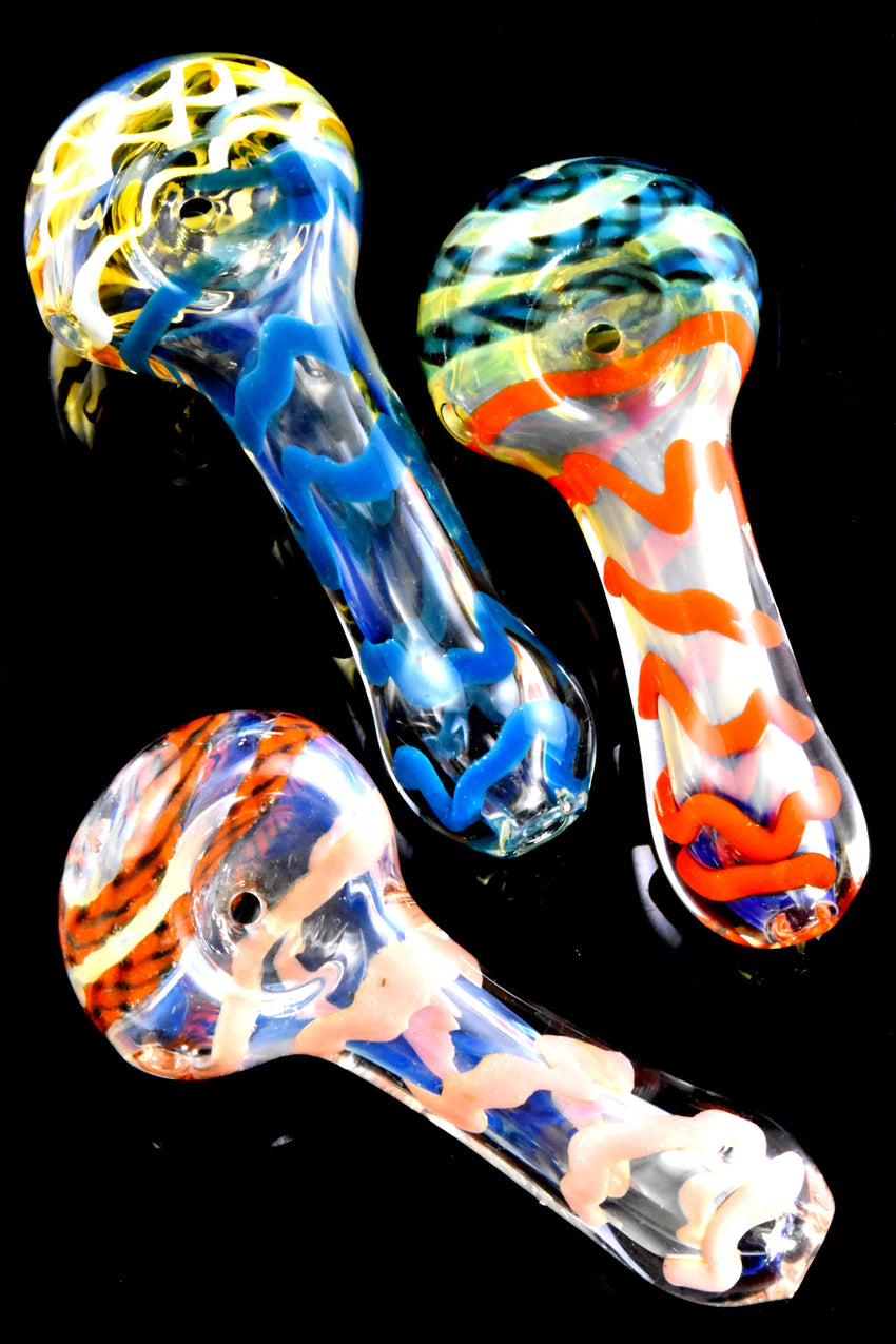 Small Color Changing Multicolor Squiggle Striped Glass Pipe - P2781