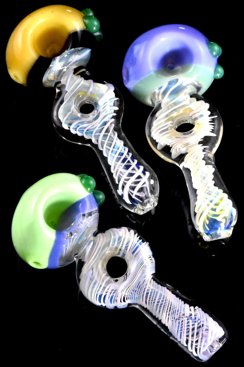 Color Changing Neon Spiral Striped Donut Hole Glass Pipe - P2787