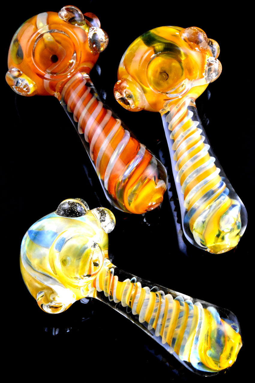 Gold Fumed Swirl Striped Glass Pipe - P2788