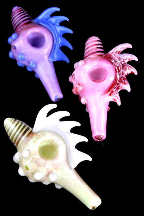 5" Silver Fumed Neon Spiked Glass Art Pipe - P2794