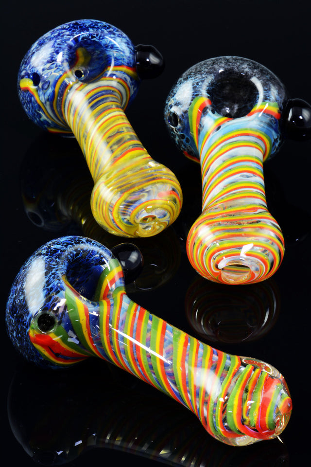 Thick Silver Fumed Rasta Frit Glass Pipe - P940