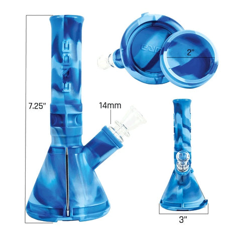 Eyce Mini Beaker size graphic showing ~7.25″ height, 14 mm bowl, and wide beaker base dimensions