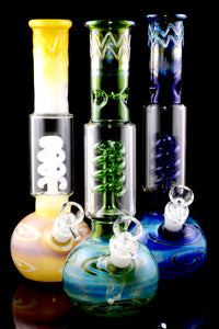 Medium Silver Fumed Glass on Glass Water Pipe with Coil Perc - WP2351