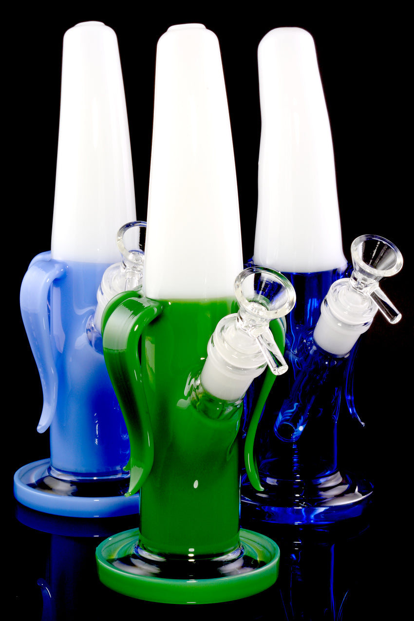 Colored glass on glass banana water pipes. 