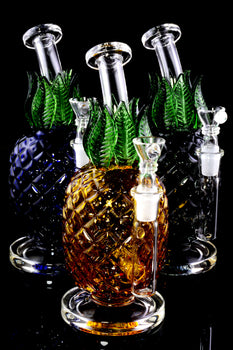 Small Stemless Colored Glass on Glass Pineapple Express Water Pipe - WP2564