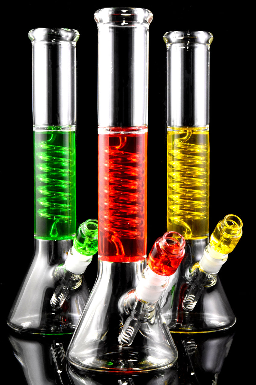 Medium Colorful Fluid Filled Coil GoG Beaker Water Pipe - WP2745