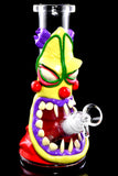 Small Colorful Glass on Glass Creepy Clown Beaker Water Pipe - WP2758