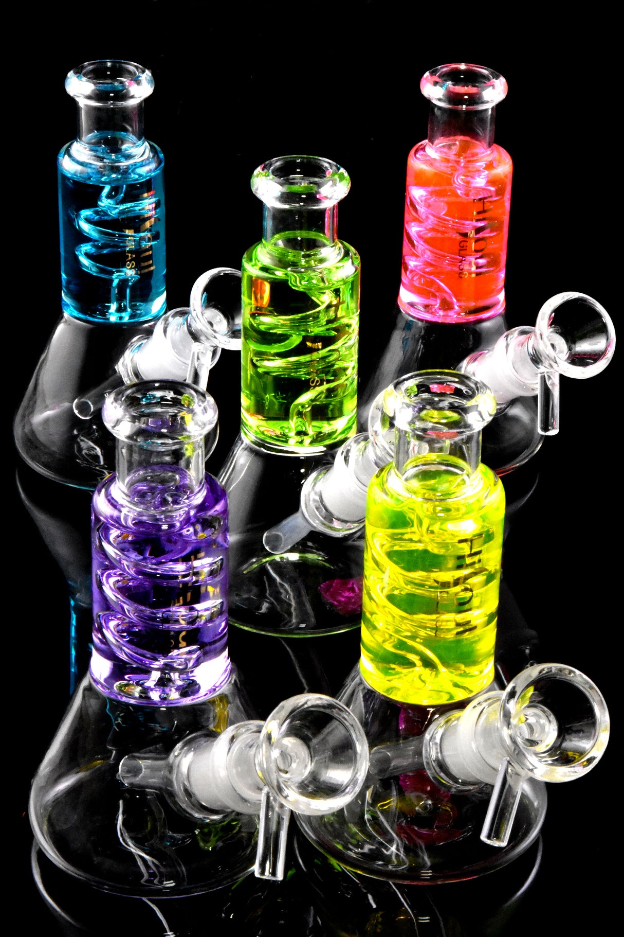 5" Mini Glass on Glass Fluid Filled Coil Beaker Water Pipe - WP2762