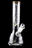 (US Made) Thick Sandblasted Glass on Glass Frosty Floral Beaker Water Pipe - WP2806