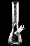 (US Made) Thick Sandblasted Glass on Glass Frosty Floral Beaker Water Pipe - WP2806